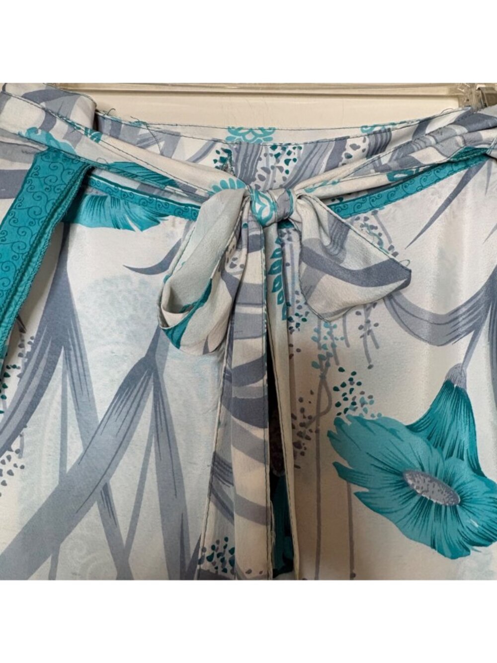 Reversible Silk Magic Wrap Skirt Teal Floral Paisley Boho Festival Beach OS - Picture 11 of 11